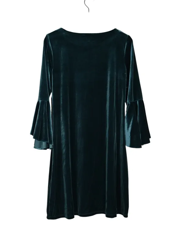 MSK Women's M Dark Green Velvet Bell Sleeve Lined Shift Dress - Image 2