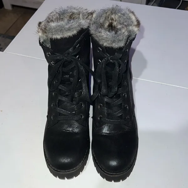 STEVE MADDEN Comfort Women SZ 9 Faux Fur Lined Ankle Booties Black Block Heeled - Image 2