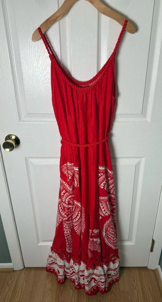 Farm Rio Red Majestic Coconut Tree Maxi Dress S - Image 8