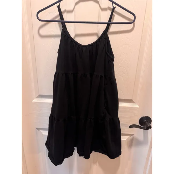 Old Navy Black‎ Tiered Swing Dress XS Braided Strap Sleeveless Mini Sundress - Image 6