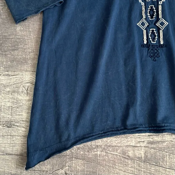 Panhandle Embroidered V Neck Shirt Womens L Cotton 3/4 Sleeve Asymmetrical Hem - Image 4