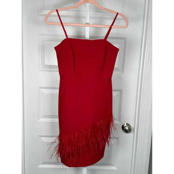 Sam Edelman Red Feather Hem Sheath Dress NWT Size 0 Dance‎ Prom Party Homecoming - Image 3