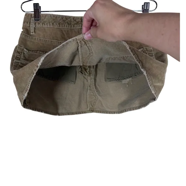 American Eagle Khaki Corduroy Distressed Mini Skirt Size 4 Frayed Hem Y2K Boho - Image 9