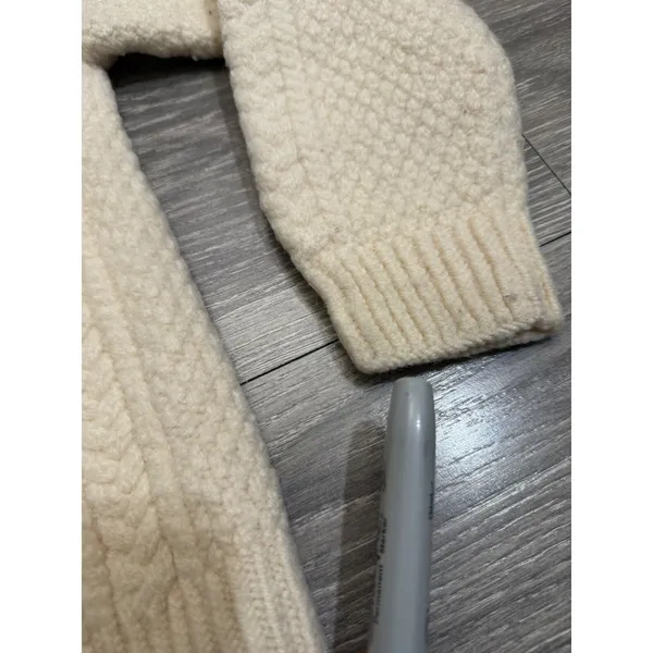 80s Carraig Donn Handknit Merino Wool Aran Zip Cropped Cardigan Sweater Cream M - Image 11