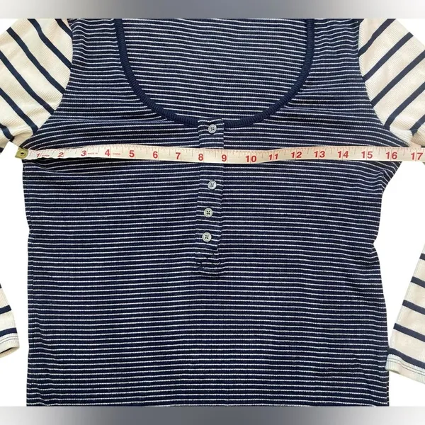 J. Crew Navy and White Striped Scoop Neck Ribbed Long Sleeve Henley - Image 8