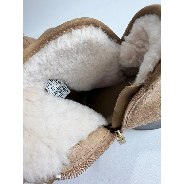 UGG Cam II Ankle Boots Chestnut Suede Shearling Lined Clog Heel Brass Studs 7 - Image 10