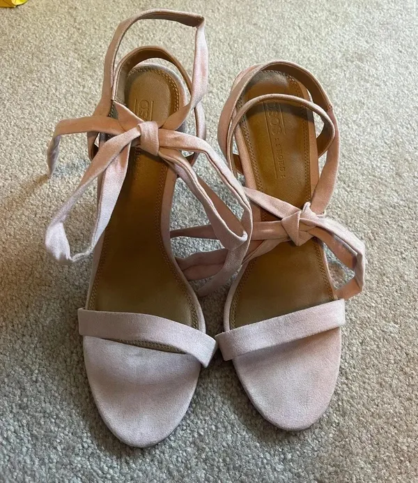 ASOS Blush Pink Suede Tie-Strap High Heel Sandals - Image 3
