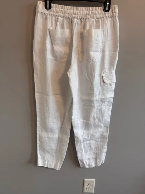Talbots 100% Linen‎ White Pull On Cargo Ankle Pants Small - Image 4