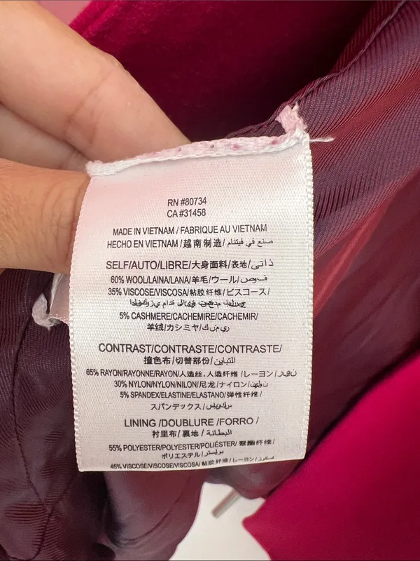 BCBGMAXAZRIA Fuchsia Wool Cashmere Double Breasted Long Coat S - Image 3