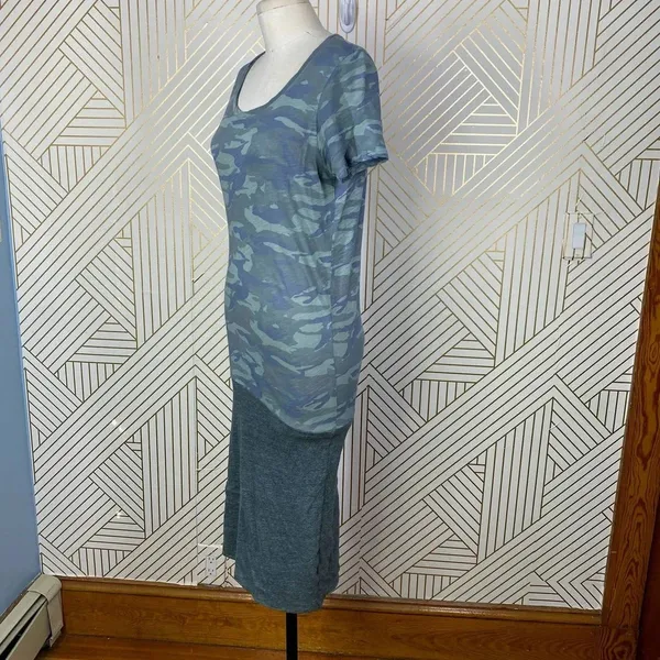 Monrow Camo Tee Shirt‎ Dress Succulent Green Short Sleeve Ruched Size US Small - Image 6