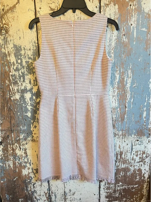 Ann Taylor Loft Sleeveless pink black tweed dress fringe hem, size 2P Petite - Image 4