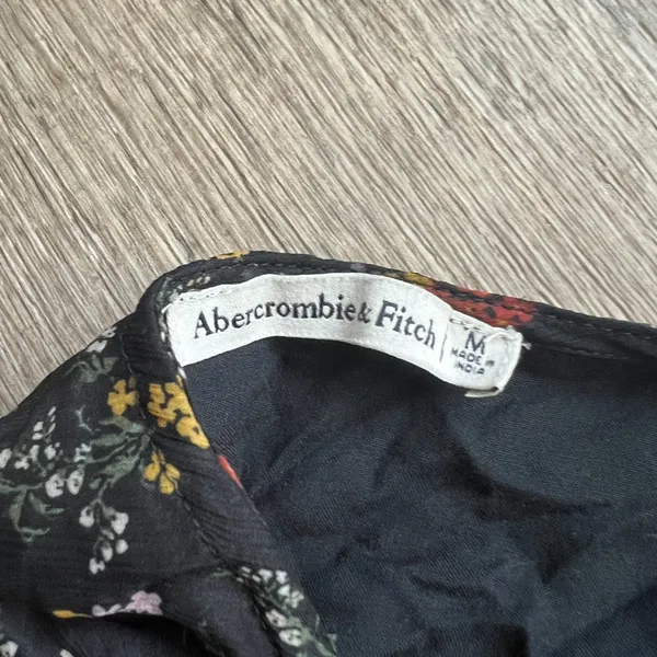 Abercrombie & Fitch black midi wrap dress floral orange and yellow floral size M - Image 11