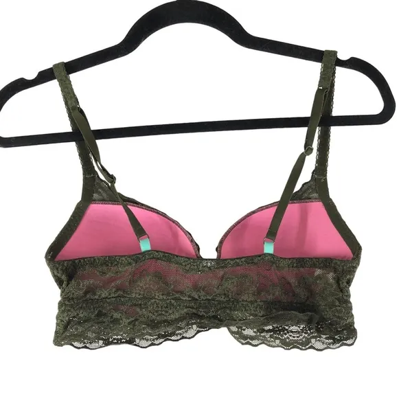 PINK Victorias Secret Lace Bralette Wire Free Olive Green M (A-C) - Image 2