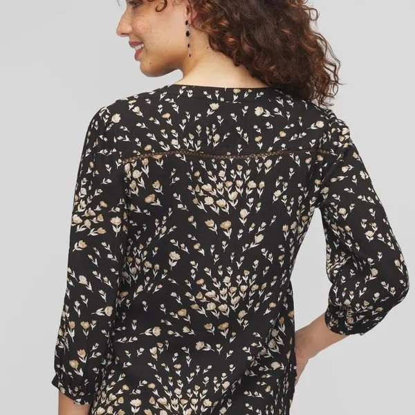White House Black Market Black Floral V-Neck Blouse Size XS - Image 11