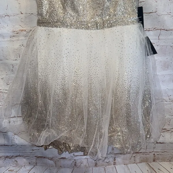 Lulus Dress Medium Sparkling White Tulle Ballerina Dream Cream Gold Skater Dress - Image 3