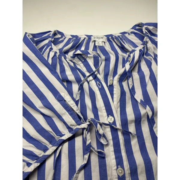 J.Crew Blue White Striped Blouse Tie Neck Puff Sleeve Coastal Chic - Image 8