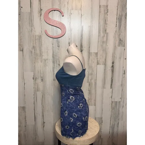 RB Basic Denim & Floral Sunflower Print Mini Dress Women’s Small - Image 2