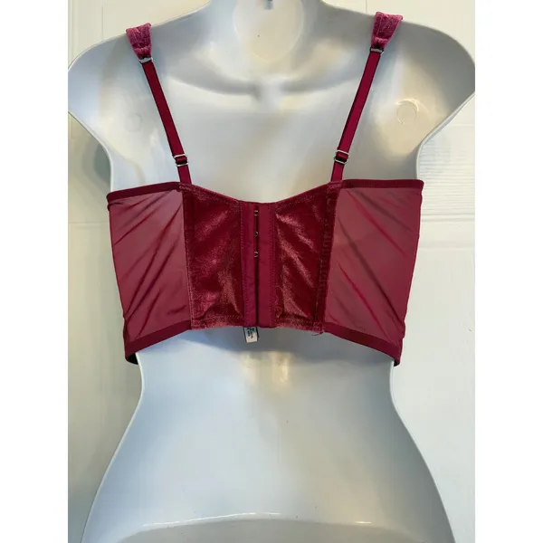 Victoria's Secret Corset Top Womens Medium Burgundy Velvet‎ Dream Angels Bustier - Image 5
