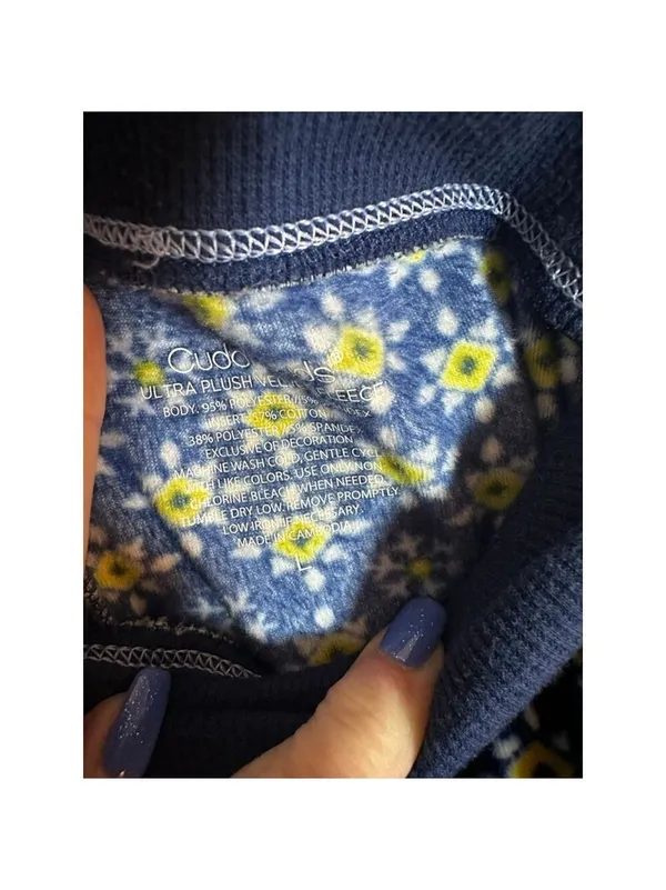 Cuddl Duds Pajamas Set L Blue Yellow Ultra Plush Velvet Fleece - Image 8
