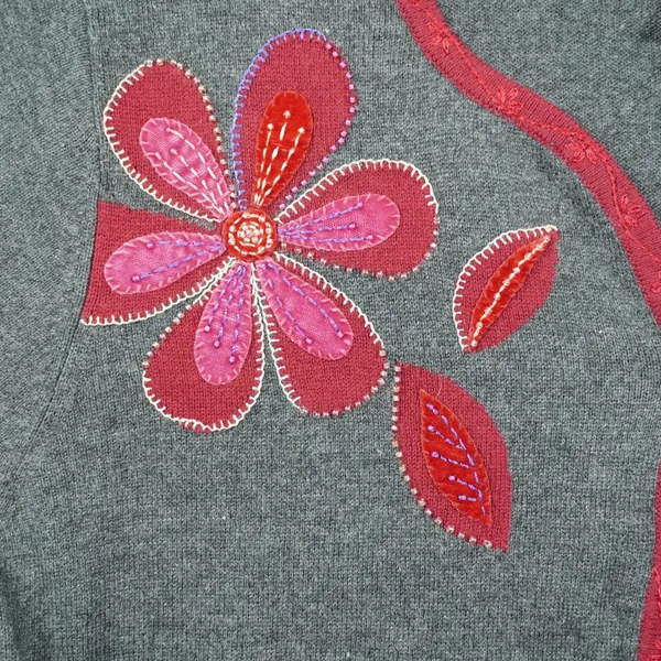 Sigrid Olsen Cottagecore 90s Gray Floral Beaded Cardigan‎ Sweater Cute Soft Girl - Image 4