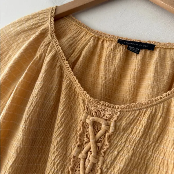 American Eagle Yellow Lace Up Pilgrim‎ Top Long Sleeve - Image 4