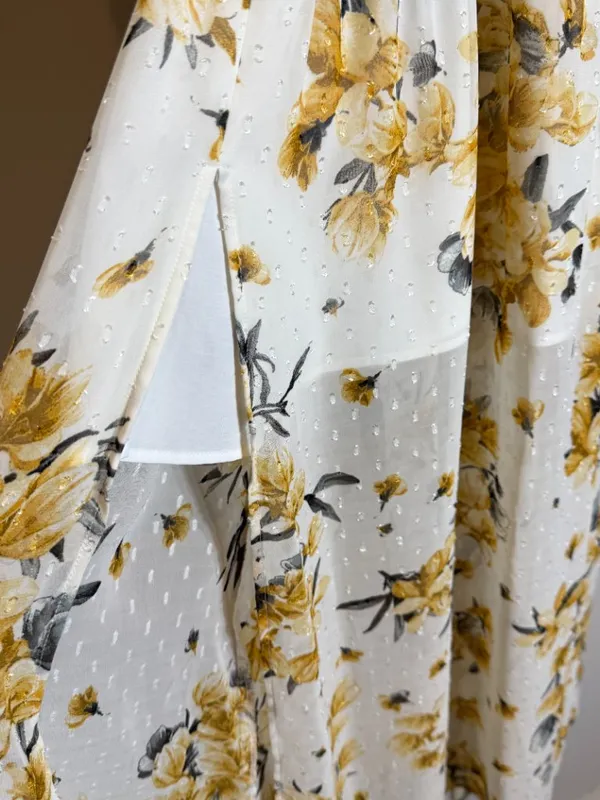 Hello Molly Just Us Floral Maxi Dress Womens Medium White Yellow Slits Open Back - Image 12
