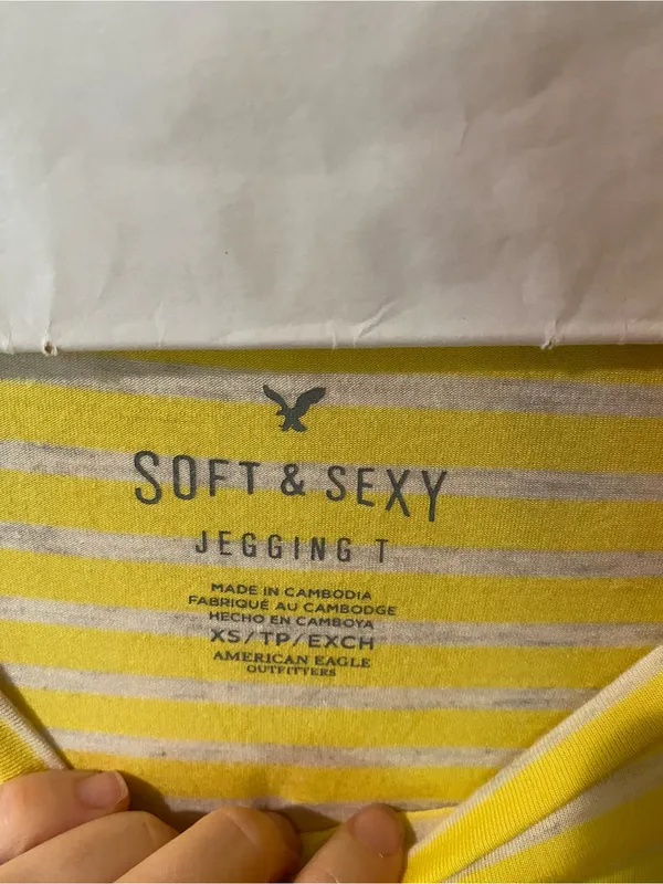 American Eagle Outfitters Yellow and White Striped Long Sleeve Tee - Image 3