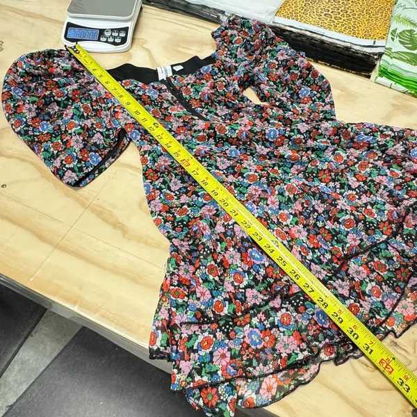 Collusion Floral Puff Sleeve Mini Dress Square Neck Ruffle Hem Multi-Color US 4‎ - Image 11