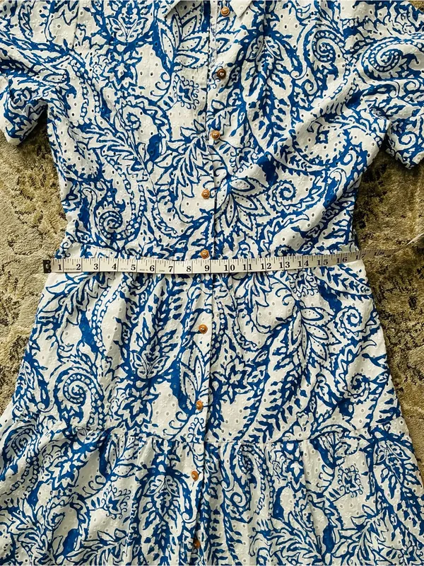 Zara Blue and White Paisley Button-Up Midi Dress 💙 - Image 7