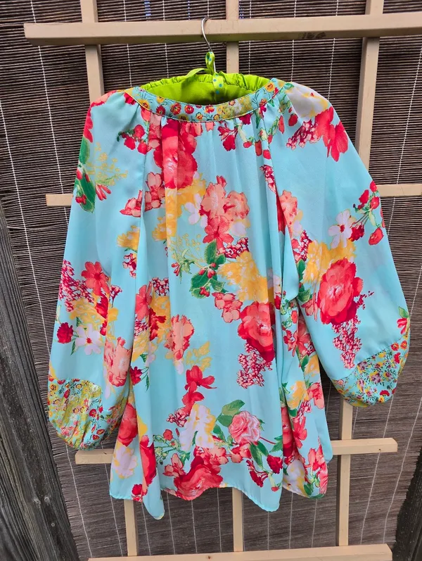 Fig & Flower Floral Blouse Boho Sheer 3/4 Sleeve Colorful Top Large - Image 6