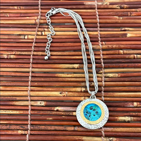 Chico's Silver and Gold Necklace with Blue Pendant 16”-20” - Image 3