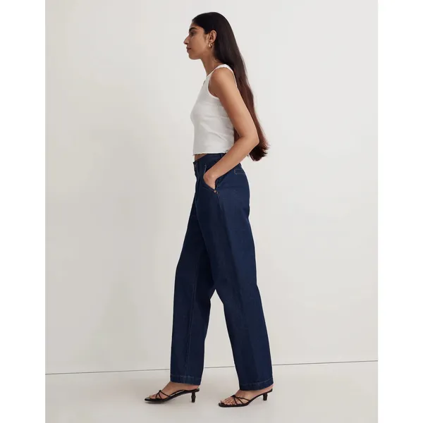 Madewell Baggy Straight Pleated Woodham Dark Wash Denim Jeans Size 26 - Image 13