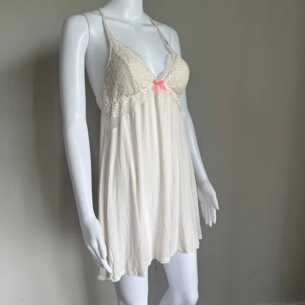 Victoria’s Secret Lace Babydoll Chemise Nightgown Pink Bow Size S - Image 3
