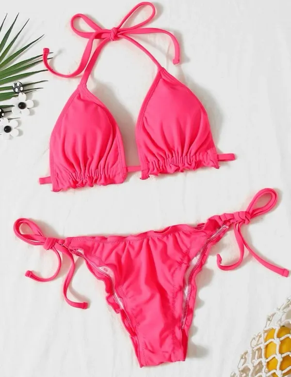 Neon pink ruffle bikini Size M - Image 3