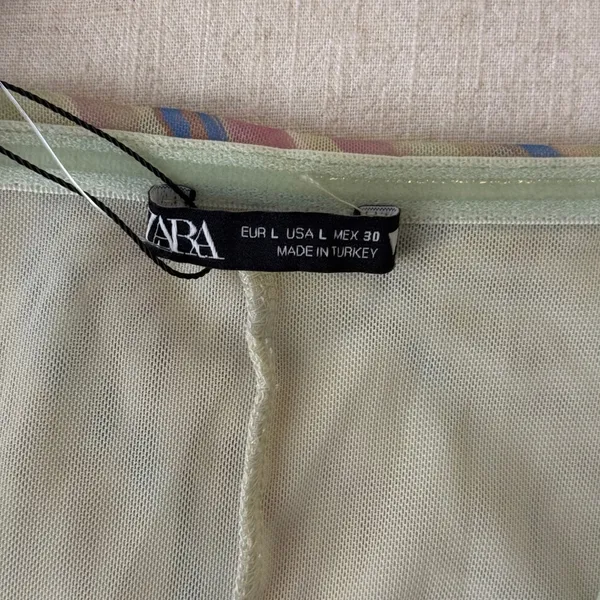 Zara Strapless Mesh Maxi‎ Dress Large Wavy Print Pastel Festival Boho NWT - Image 12