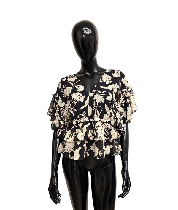 Marc New York Women's Black Floral V-Neck Ruffle Blouse - Image 2