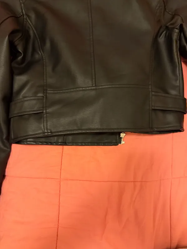 Windsor Windsor Black Faux Leather Belted Moto Jacket with Silver Hardware - Image 4