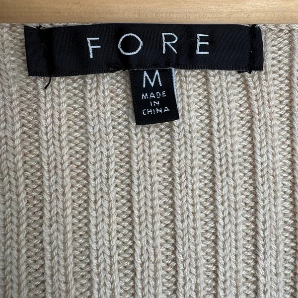 FORE Wrap long sleeve ruffle ribbed knit Sweater Tan Size M - Image 7