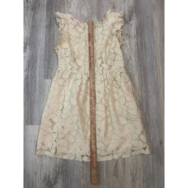 Tulle Womens Cream Floral Lace Ruffle Sleeveless Mini Dress Size‎ Large - Image 3