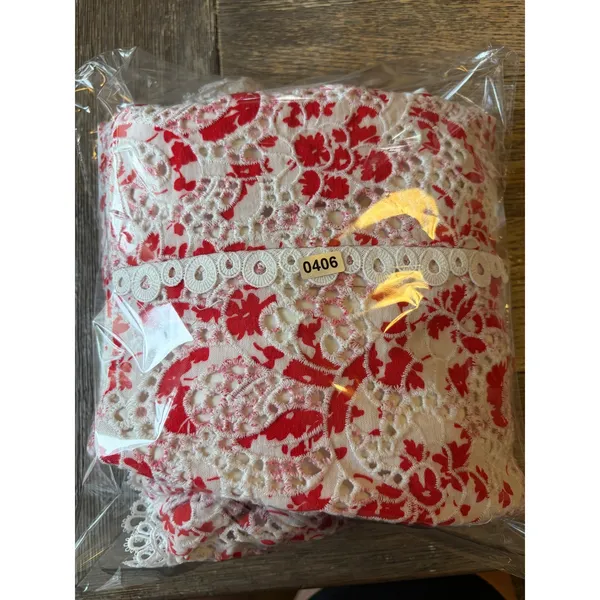 La Maison Talulah Red White Floral Lace Mini Dress V-Neck Puff Sleeve 0406 - Image 5