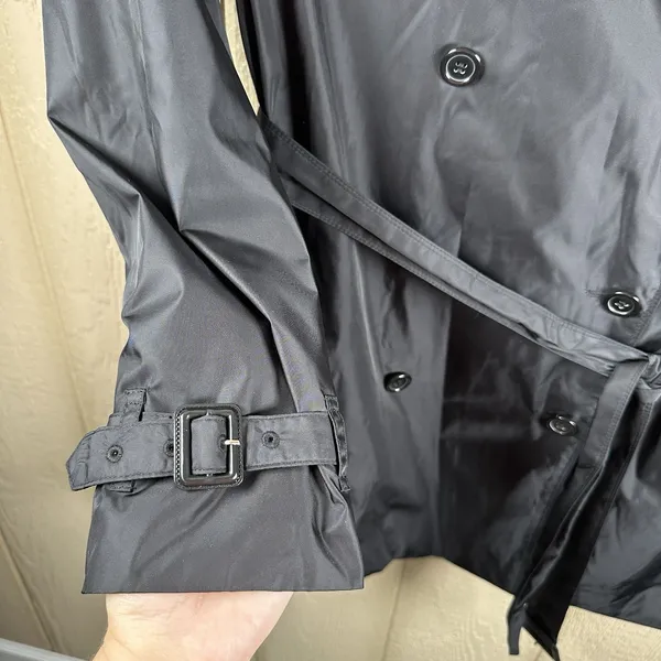 Norma Kamali Double Breasted Trench Coat Womens Size XL Black Belted Rain Dress - Image 5