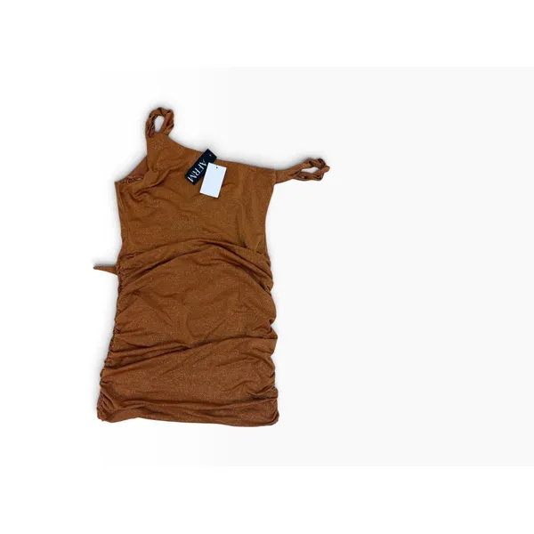 NWT AFRM Brown Asymmetric Ruched Bodycon Mini Dress Size M - Image 3
