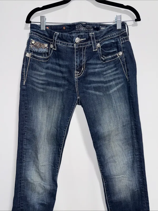 Miss Me Standard Skinny Jeans Dark Wash Embellished Pockets Size 28 ME8845SR - Image 9