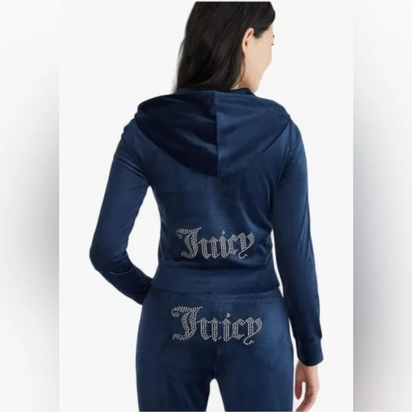 - New Juicy Couture Navy blue bling Velour Tracksuit Large - Image 9