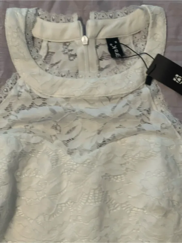 White Lace with Satin Finish Halter Sheath Dress Size M - Image 7