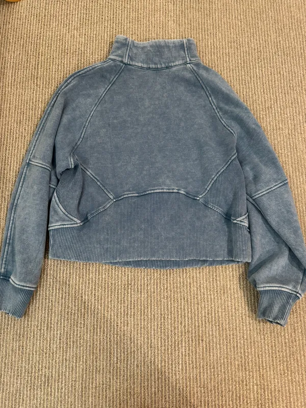 Zenana Distressed Quarter Zip Pullover  - Image 3
