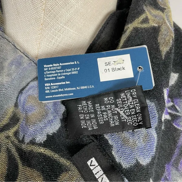 Vivante Scarf Floral Gray Gauzy Viscose Wool‎ FLAWS NWT Raw Edge Fringe Boho - Image 14