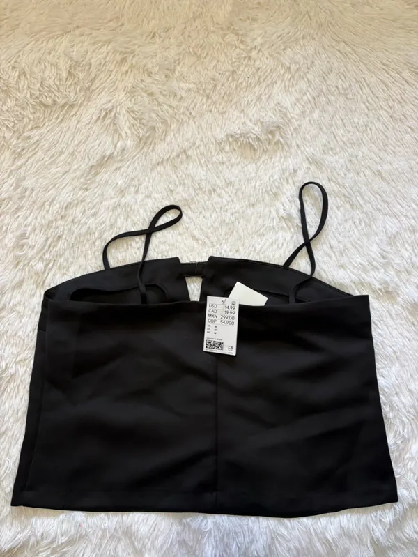 H&M Black Crop Top with Rhinestone Bow - Image 3