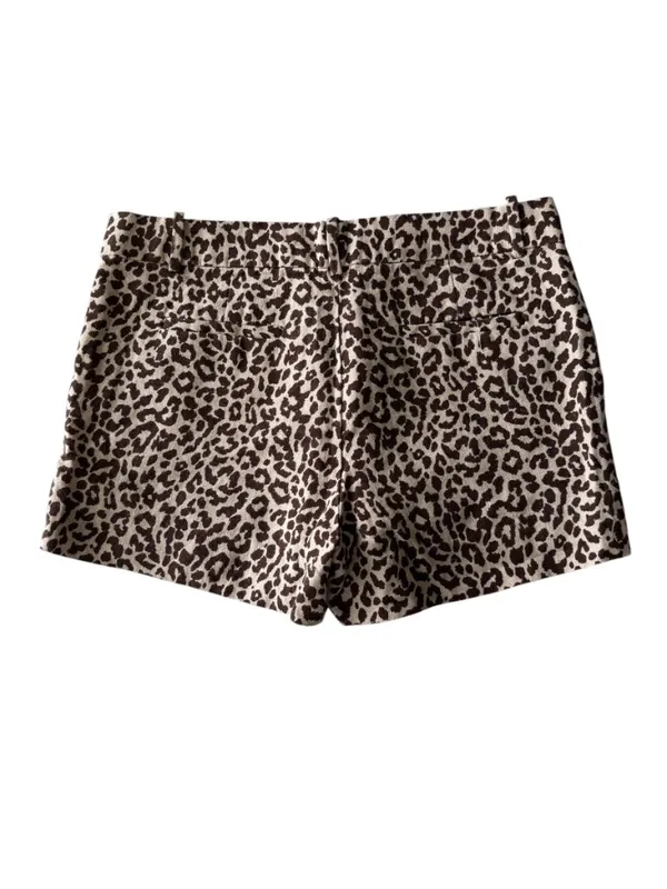 J. Crew women's 6 brown and beige leopard print linen shorts zip fly and hook - Image 2