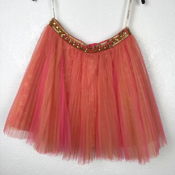 Sherri Hill‎ Sequin Embellished Tulle Party Dress Girls Pink Gold Cap Sleeve - Image 3